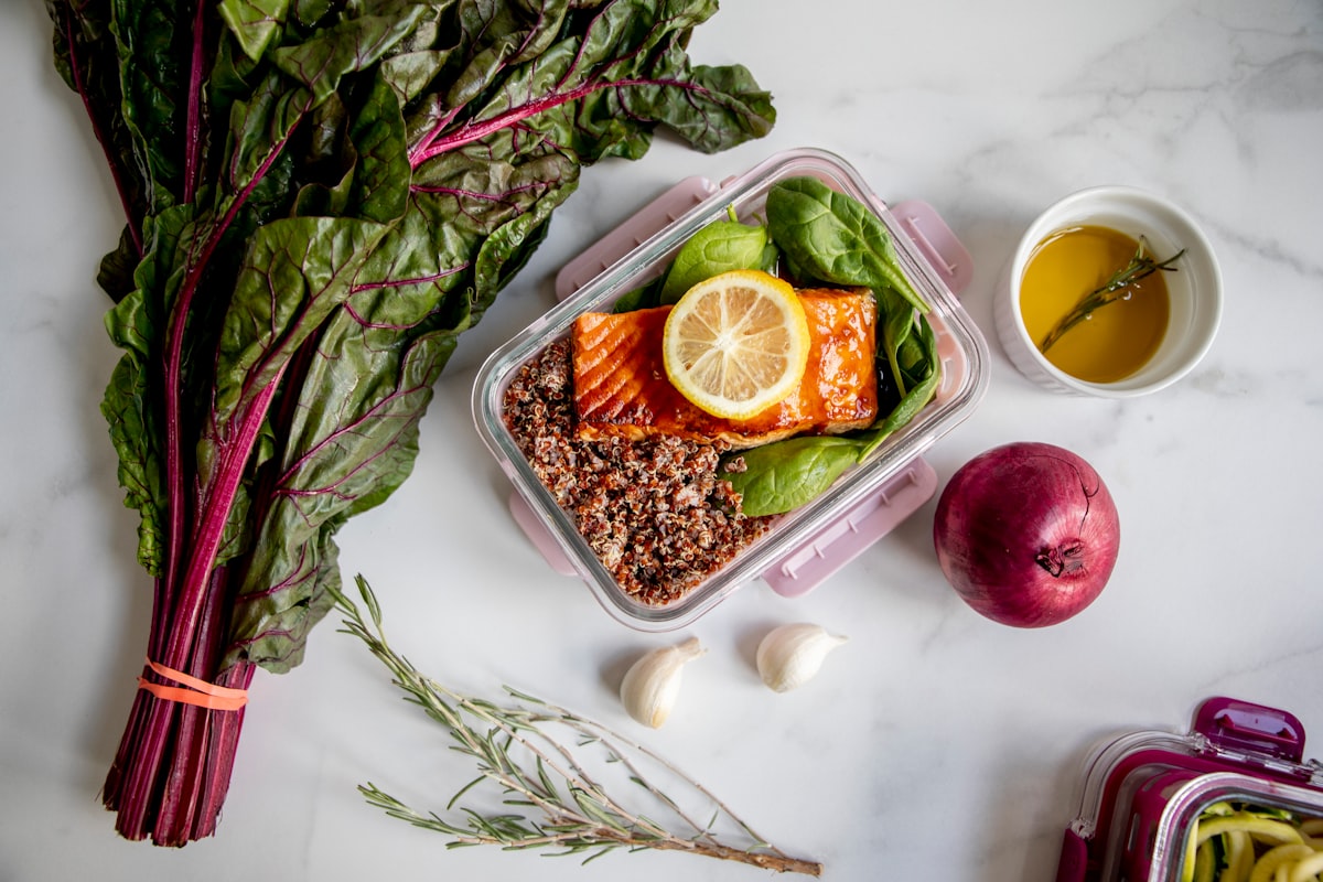 Nutritious meal with proteins, vegetables, and whole grains